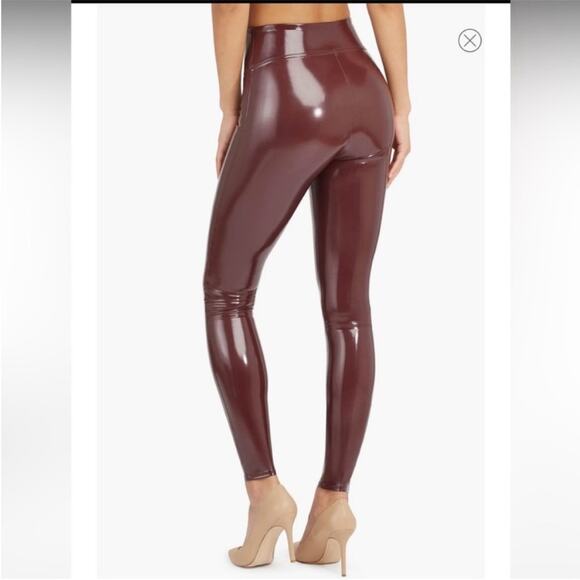 Spanx faux patent leather high toe pants ruby red Medium petite NWT - Picture 5 of 13
